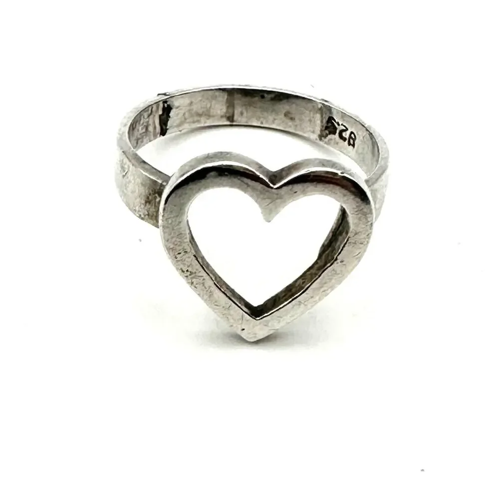 Sterling Silver 925 Open Heart Ring Size 6 * flaw Casual Jewelry Boho Bohemian
